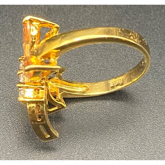 18K GE Gold Plated Dragonfly Ring Champagne CZ Size 7 Red Velvet Rose Gift Box - Picture 4 of 8